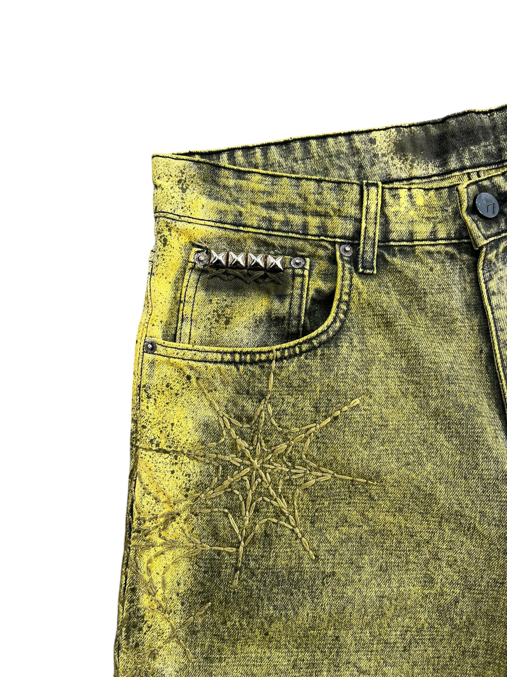 Charcoal Yellow Denim Shorts