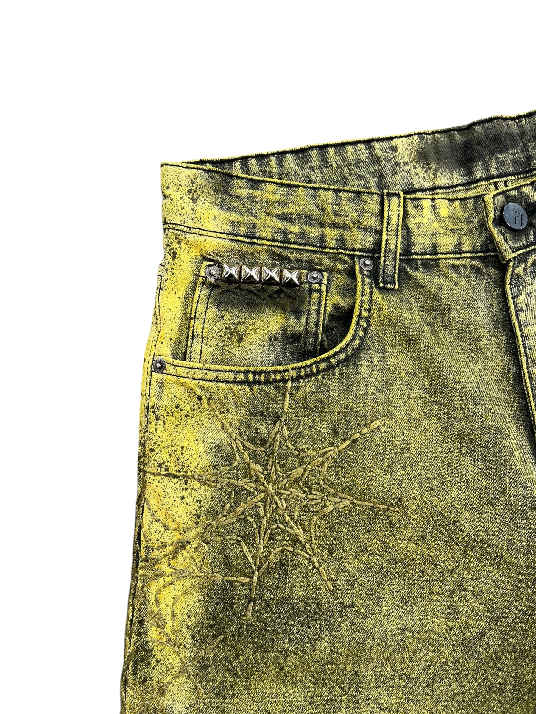 Charcoal Yellow Denim Shorts