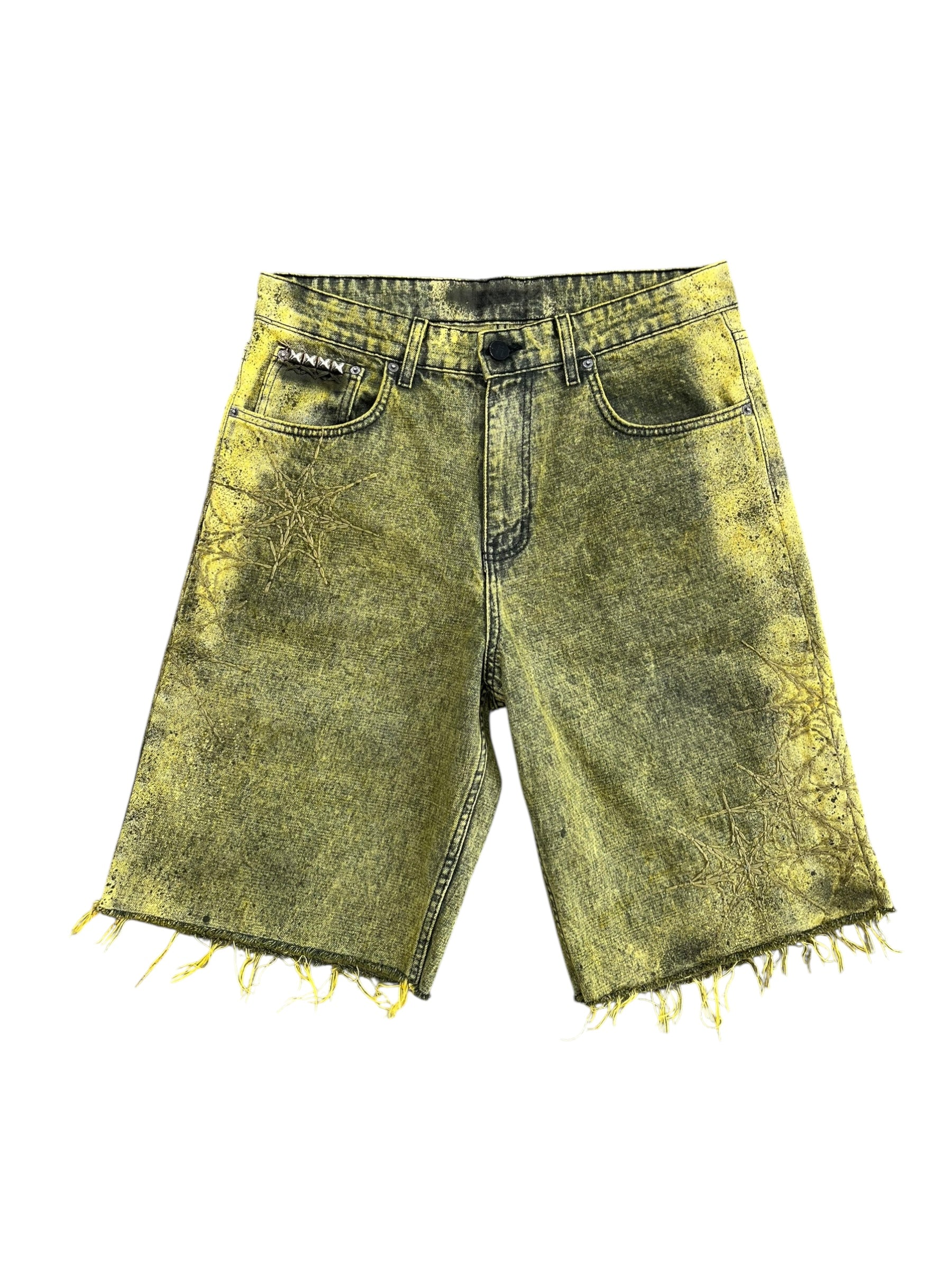 Charcoal Yellow Denim Shorts