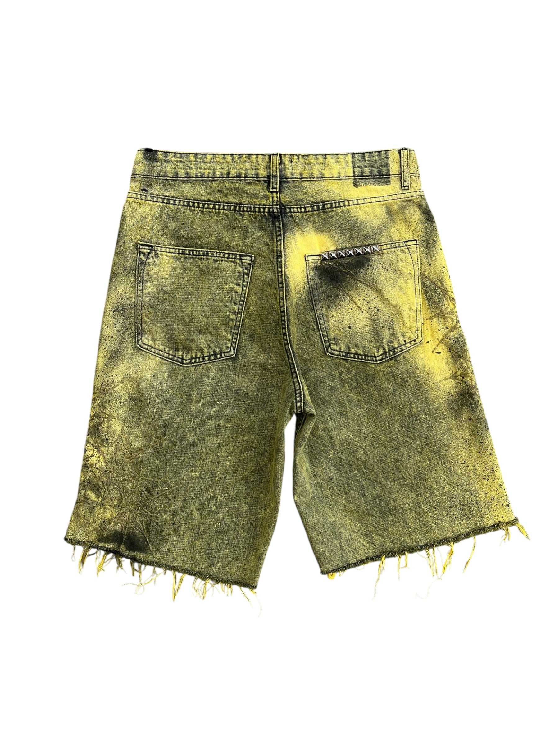Charcoal Yellow Denim Shorts